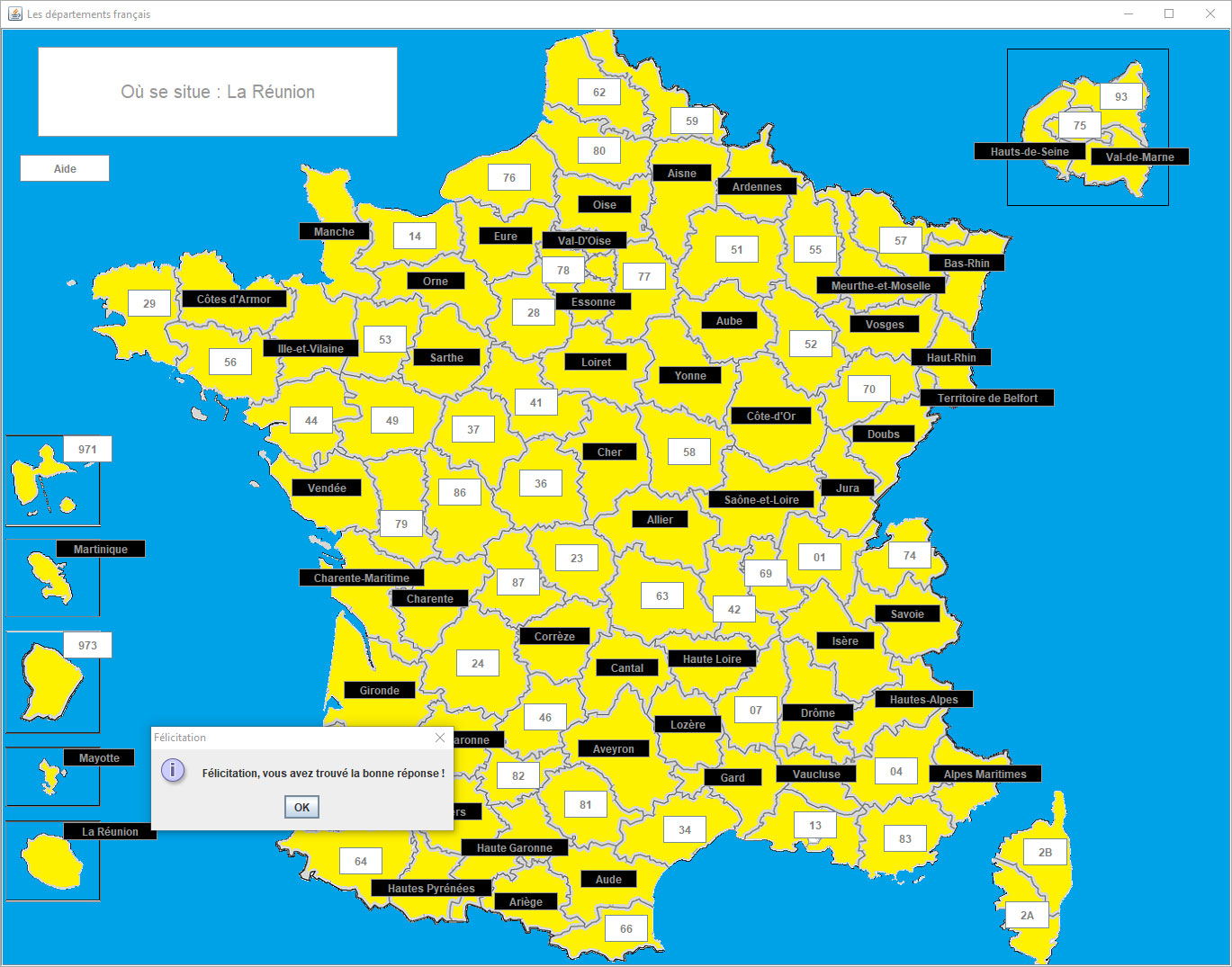 jeu en Java des départements de France