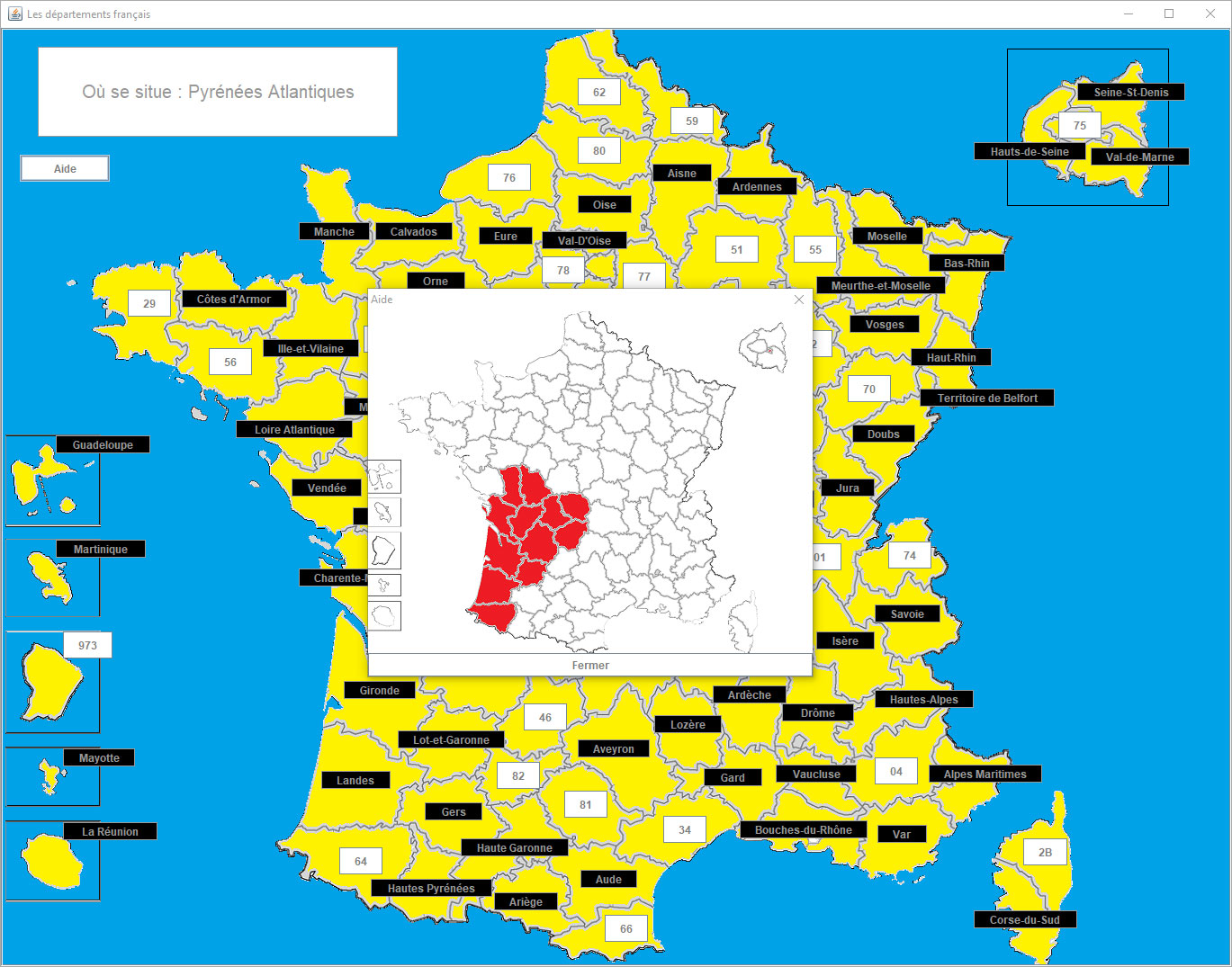 jeu en Java des départements de France